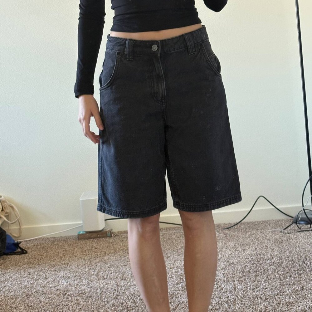 Black denim bermuda shorts